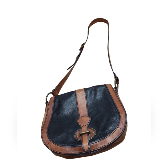 VINTAGE FOSSIL CROSSBODY PURSE TWO TONE COW HIDE LEATHER ADJUSTABLE MAGNETIC - Picture 1 of 17